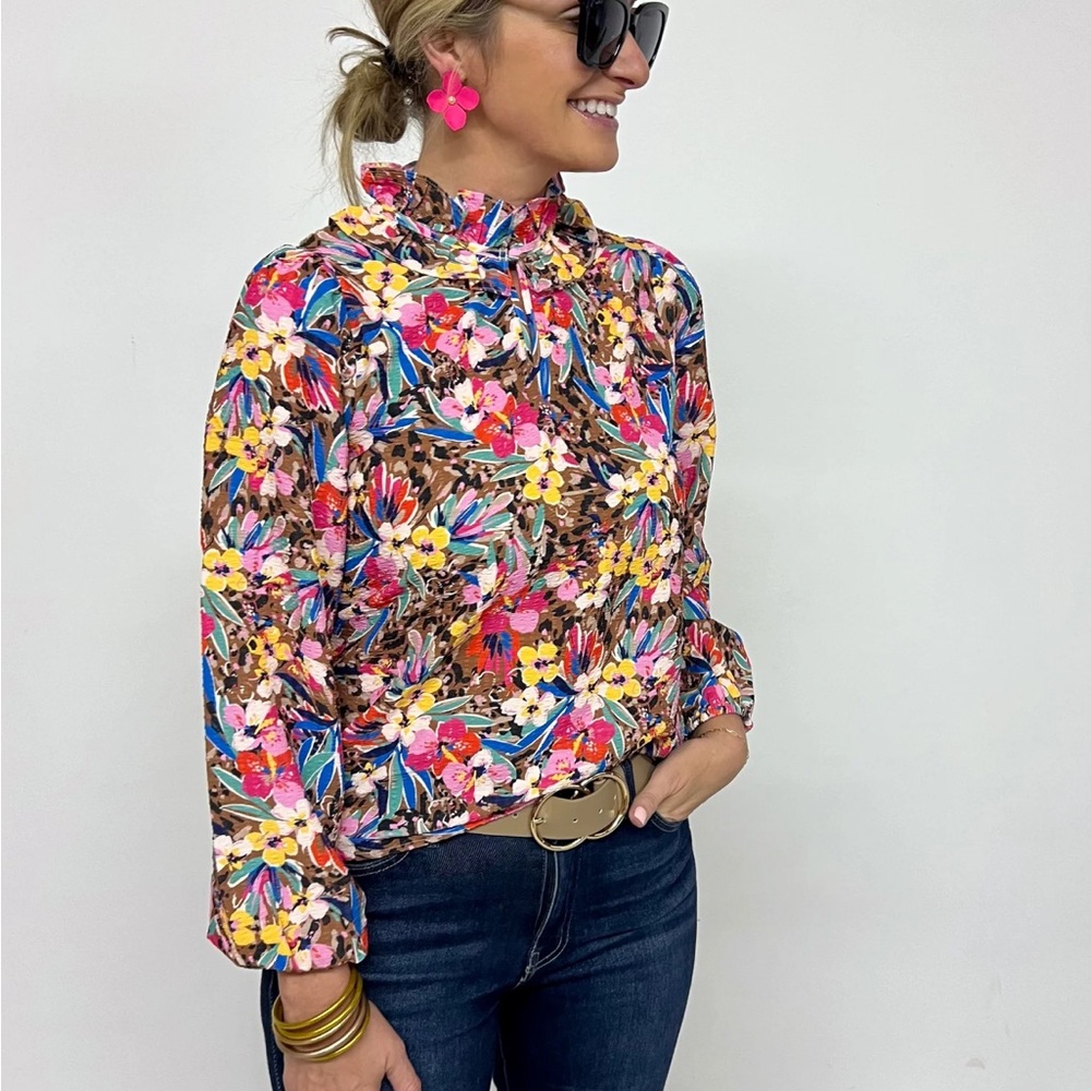 THML Floral Animal Print Long Sleeve Top NEW gorgeous